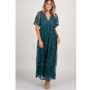 Pinkblush Dk. Teal Lace Maternity Maxi Dress